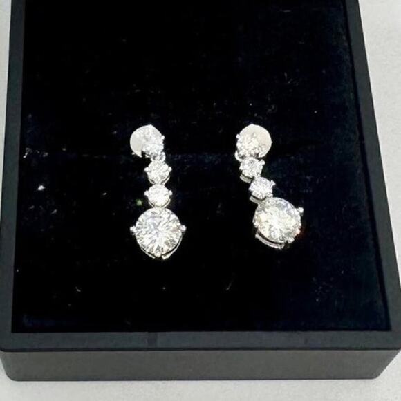 Sterling Jewelry - Moissanite Diamond Earrings Hanging Drop Studs 2.6 Ct Brilliant Round Cut